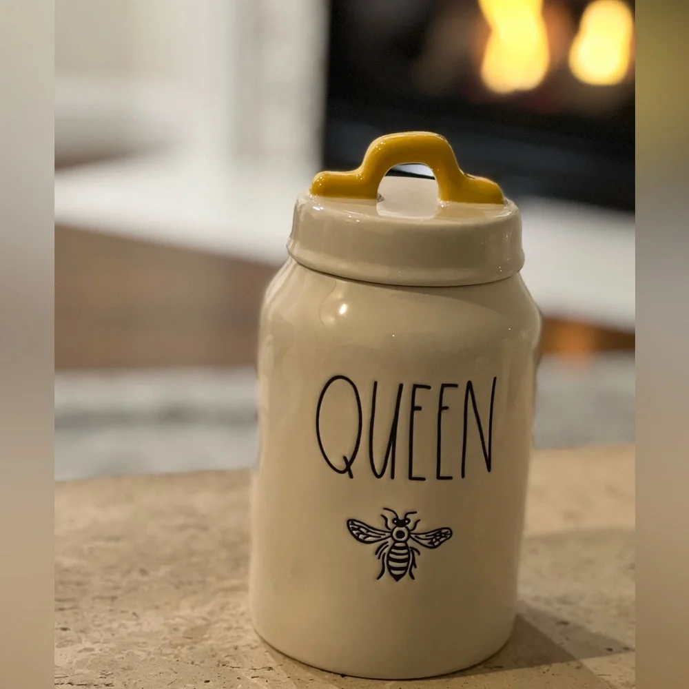 Rae Dunn “Queen Bee” Artisan Collection Canister with Yellow Handled Lid
